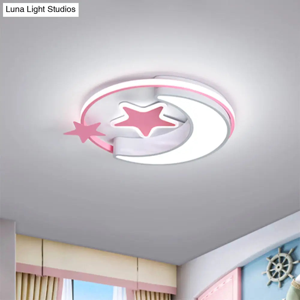 Nordic Led Ceiling Lamp For Children’s Bedroom With Star And Moon Design In Gold Pink Or Blue