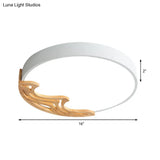 Nordic Led Ceiling Light - Thin Round Acrylic Flushmount With Wavy Wood Pattern White/Grey/Green