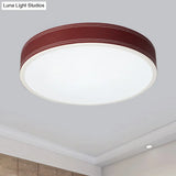Nordic Led Disk Ceiling Light – Red/Blue/Green Leather Flush Mount For Bedroom Warm/White
