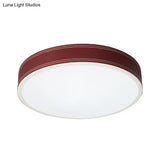 Nordic Led Disk Ceiling Light – Red/Blue/Green Leather Flush Mount For Bedroom Warm/White