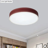 Nordic Led Disk Ceiling Light – Red/Blue/Green Leather Flush Mount For Bedroom Warm/White