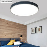 Nordic Led Disk Ceiling Light – Red/Blue/Green Leather Flush Mount For Bedroom Warm/White