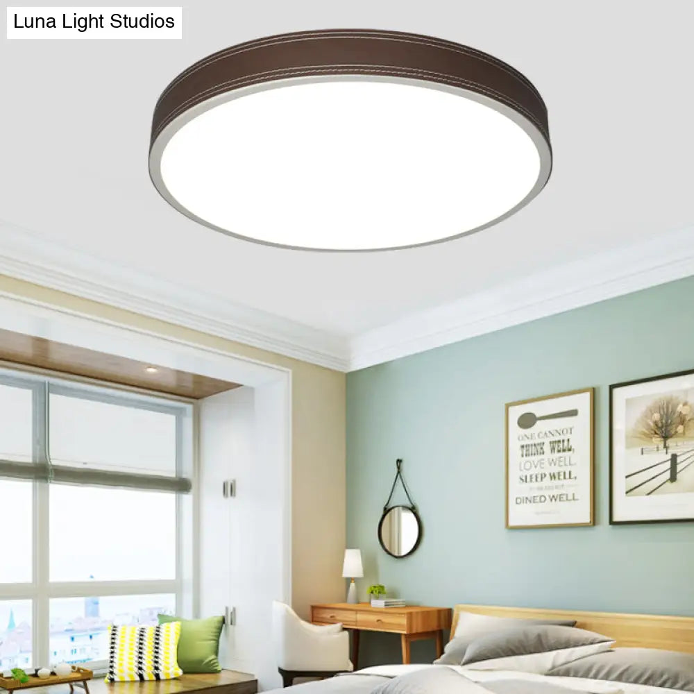 Nordic Led Disk Ceiling Light – Red/Blue/Green Leather Flush Mount For Bedroom Warm/White