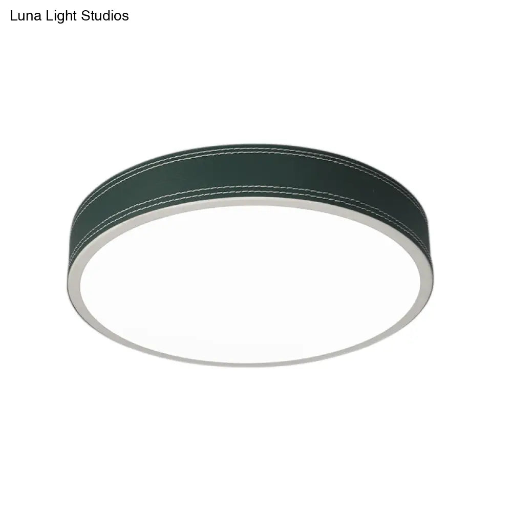 Nordic Led Disk Ceiling Light – Red/Blue/Green Leather Flush Mount For Bedroom Warm/White