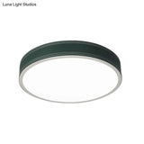 Nordic Led Disk Ceiling Light – Red/Blue/Green Leather Flush Mount For Bedroom Warm/White