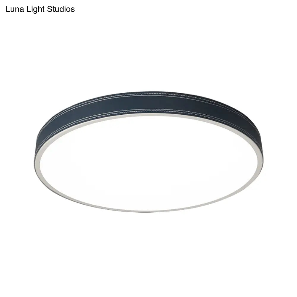 Nordic Led Disk Ceiling Light – Red/Blue/Green Leather Flush Mount For Bedroom Warm/White