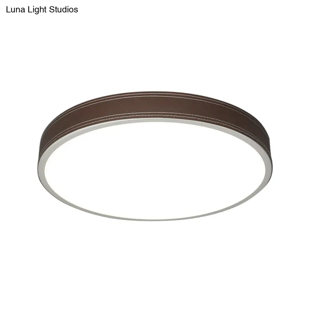 Nordic Led Disk Ceiling Light – Red/Blue/Green Leather Flush Mount For Bedroom Warm/White