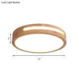 Nordic Led Flush Ceiling Light With Natural Wood Drum Design Warm/White Lighting