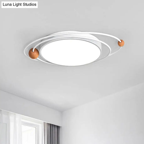Nordic Led Flush Mount Ceiling Light With Acrylic Ring And Wood Ball In Grey/White/Blue