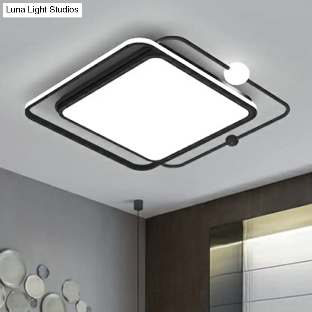 Nordic Led Flush Mount Ceiling Light With Square And Orb Design In Black Acrylic For Bedrooms