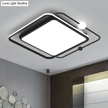 Nordic Led Flush Mount Ceiling Light With Square And Orb Design In Black Acrylic For Bedrooms