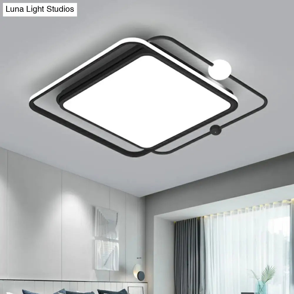 Nordic Led Flush Mount Ceiling Light With Square And Orb Design In Black Acrylic For Bedrooms