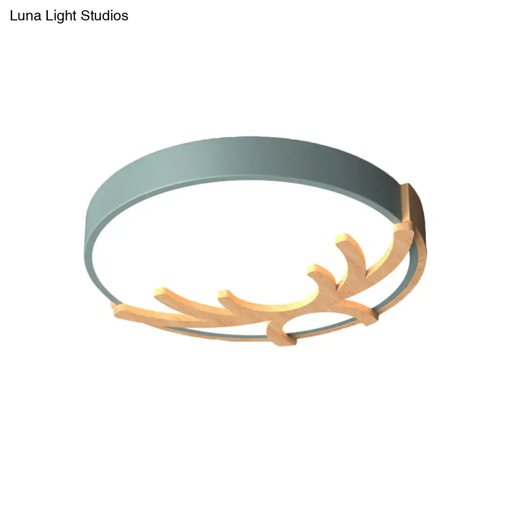 Nordic Led Flushmount Acrylic Ceiling Fixture With Wood Antler - White/Green/Gray