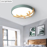 Nordic Led Flushmount Acrylic Ceiling Fixture With Wood Antler - White/Green/Gray