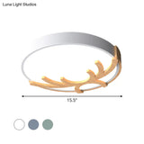 Nordic Led Flushmount Acrylic Ceiling Fixture With Wood Antler - White/Green/Gray