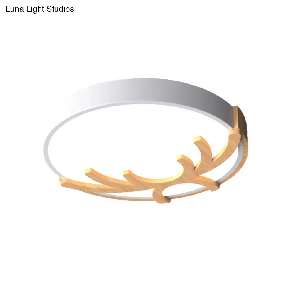 Nordic Led Flushmount Acrylic Ceiling Fixture With Wood Antler - White/Green/Gray