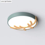 Nordic Led Flushmount Acrylic Ceiling Fixture With Wood Antler - White/Green/Gray