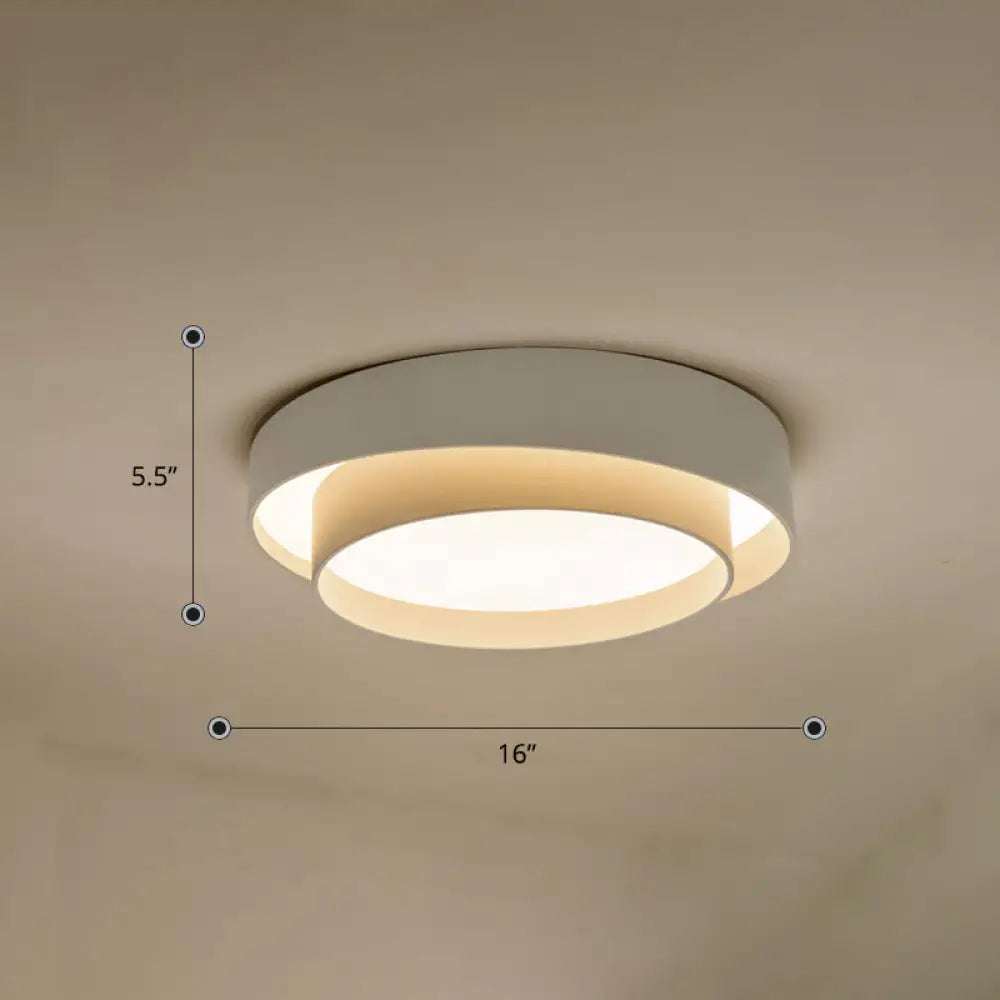 Nordic Led Flushmount Ceiling Light Fixture - Metal 2-Layer Design Ideal For Bedroom Lighting White