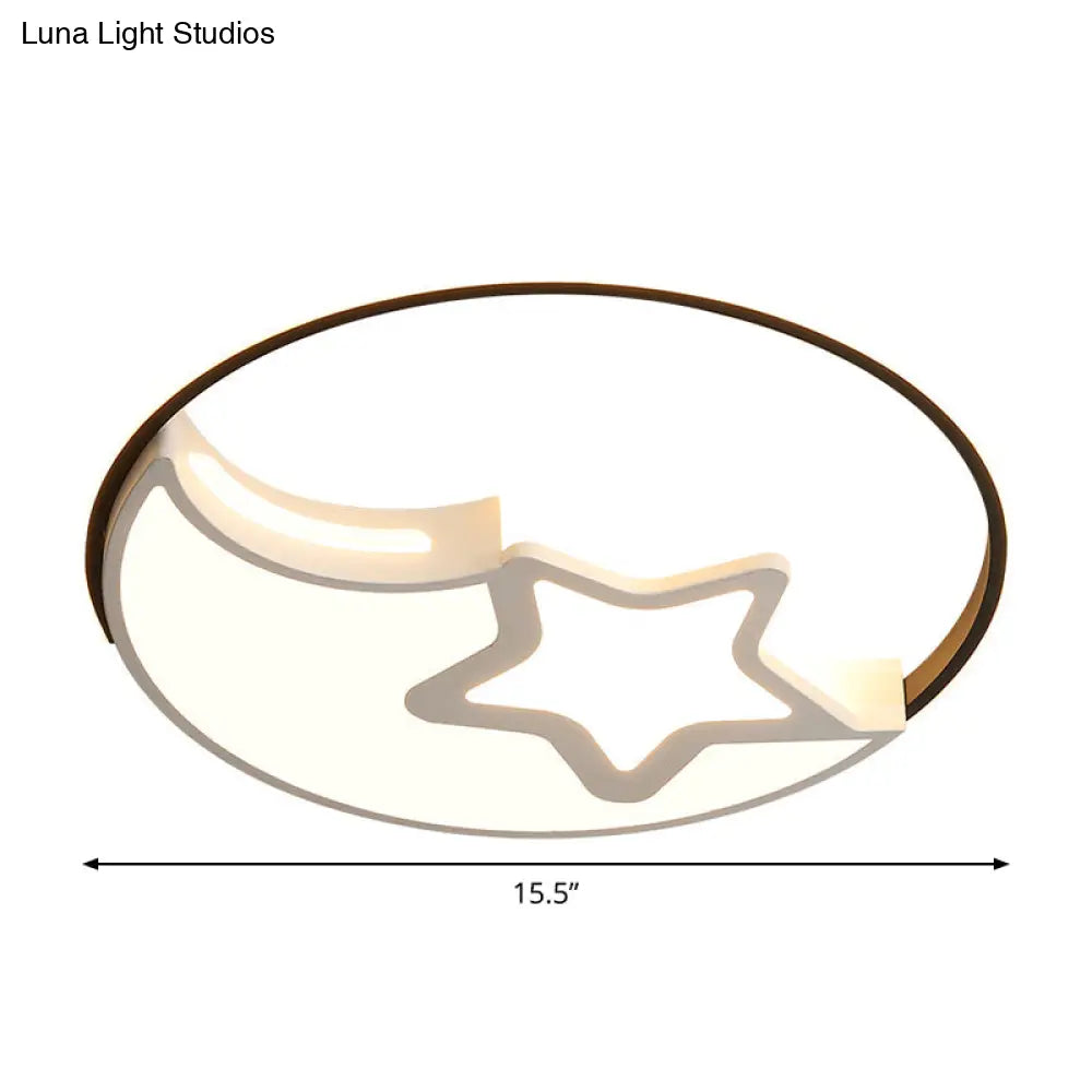 Nordic Led Flushmount Lamp - White - Black Moon And Star Design Acrylic Shade In Warm/White Light