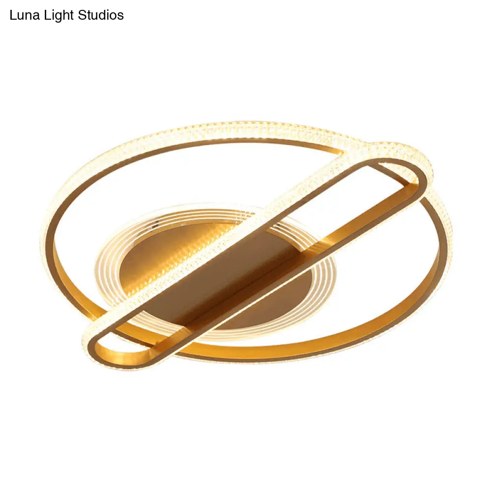 Nordic Led Gold Flush Mount Lamp In Warm/White Light - Circular And Oblong Fixture 18.5’/23’ Width