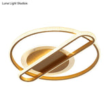 Nordic Led Gold Flush Mount Lamp In Warm/White Light - Circular And Oblong Fixture 18.5’/23’ Width