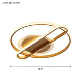 Nordic Led Gold Flush Mount Lamp In Warm/White Light - Circular And Oblong Fixture 18.5’/23’ Width