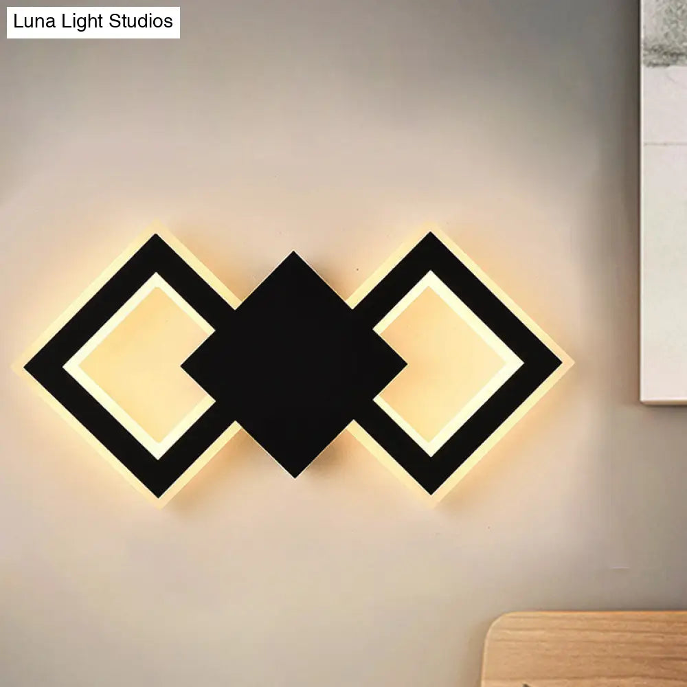 Nordic Led Metal Wall Sconce Light - Black/White Rhombus Design For Bedroom White/Warm