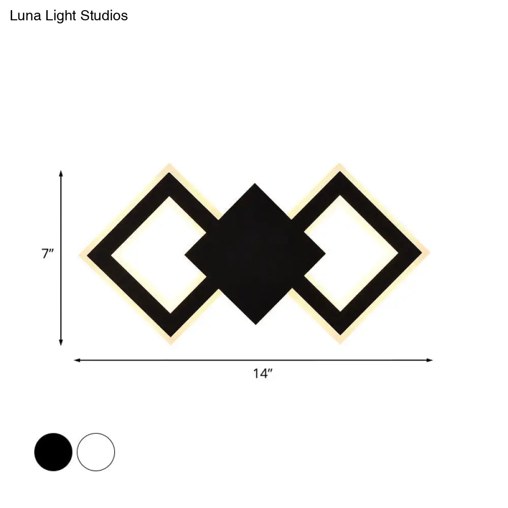 Nordic Led Metal Wall Sconce Light - Black/White Rhombus Design For Bedroom White/Warm