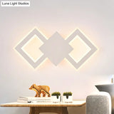 Nordic Led Metal Wall Sconce Light - Black/White Rhombus Design For Bedroom White/Warm