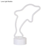 Nordic Led Nightstand Light - White Geometric Table Lamp With Plastic Shade
