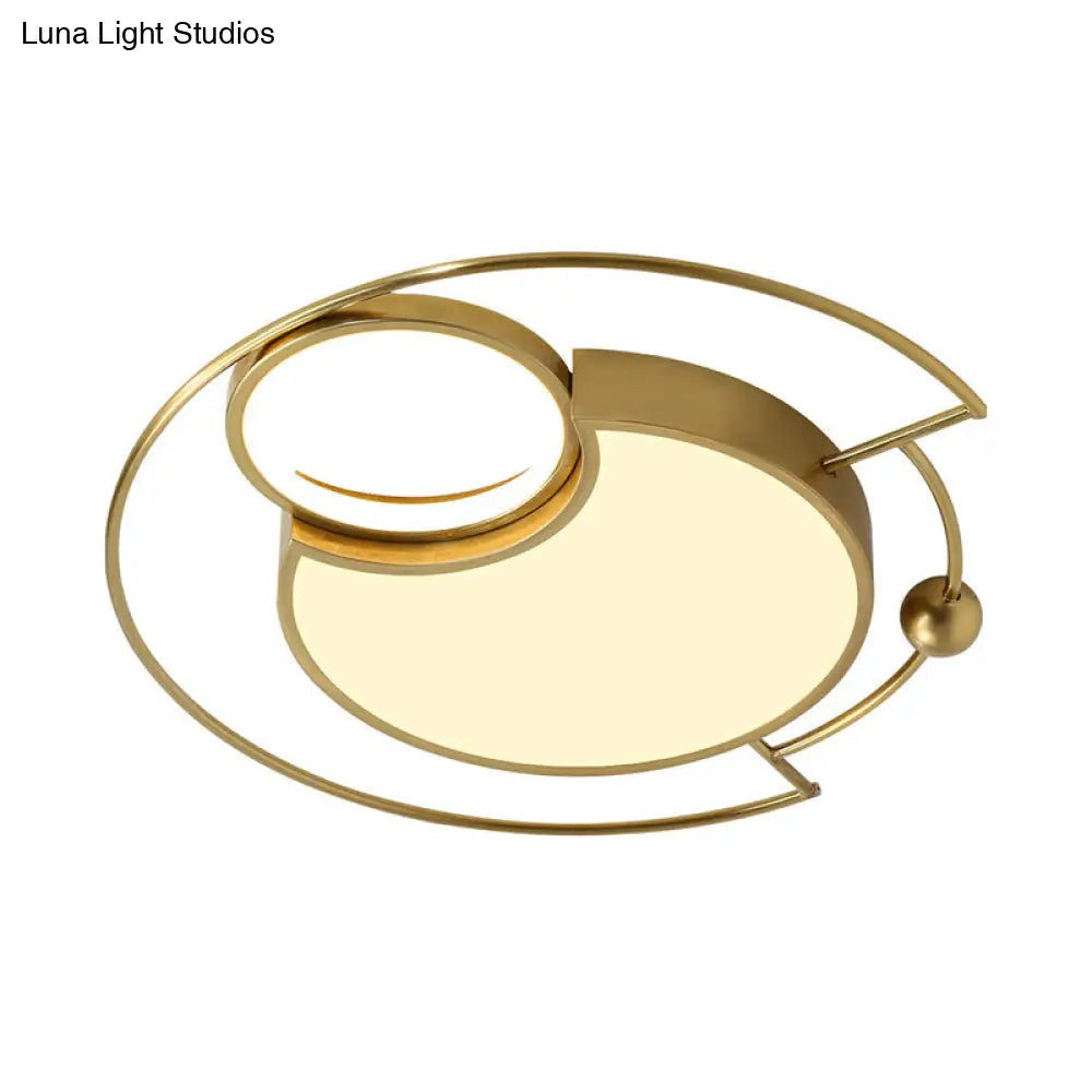 Nordic Led Semi Flush Mount Ceiling Fixture In Gold - Acrylic Rounded Light With Warm/White