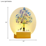 Nordic Led Wood And Acrylic Wall Lamp With Circular Tree Animal Design