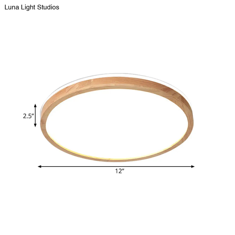 Nordic Led Wood Circle Ceiling Lamp With Acrylic Shade - Flush Mount Recessed Lighting Warm/White