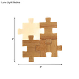 Nordic Led Wood Wall Mount Lamp - Beige Jigsaw Puzzle Sconce Light Fixture In White/Warm