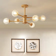 Nordic Led Wooden Chandelier With 2-Tier Radial Beige Design And Clear Glass Shades 6 / Wood