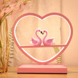 Nordic Loving Heart Led Table Lamp For Sleeping Room - Metallic Pink With Swan Deco
