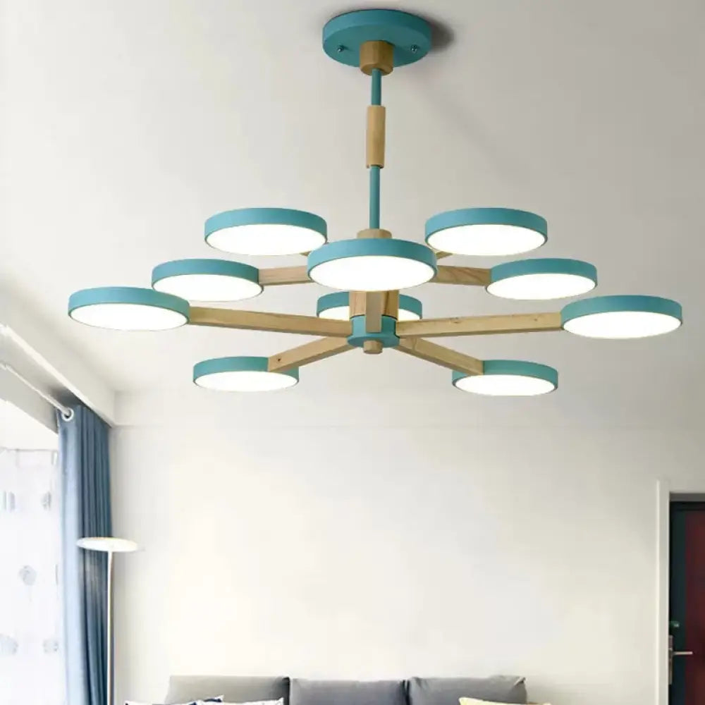 Nordic Macaron Chandelier - 2 Tier Wood & Acrylic Hanging Light 12 / Blue