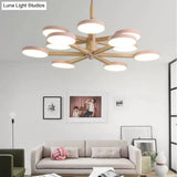Nordic Macaron Chandelier - 2 Tier Wood & Acrylic Hanging Light
