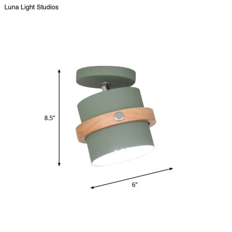Nordic Metal 1 - Light Flush Mount Ceiling Lamp With Pivot Joint - Wood Finish And Color Options
