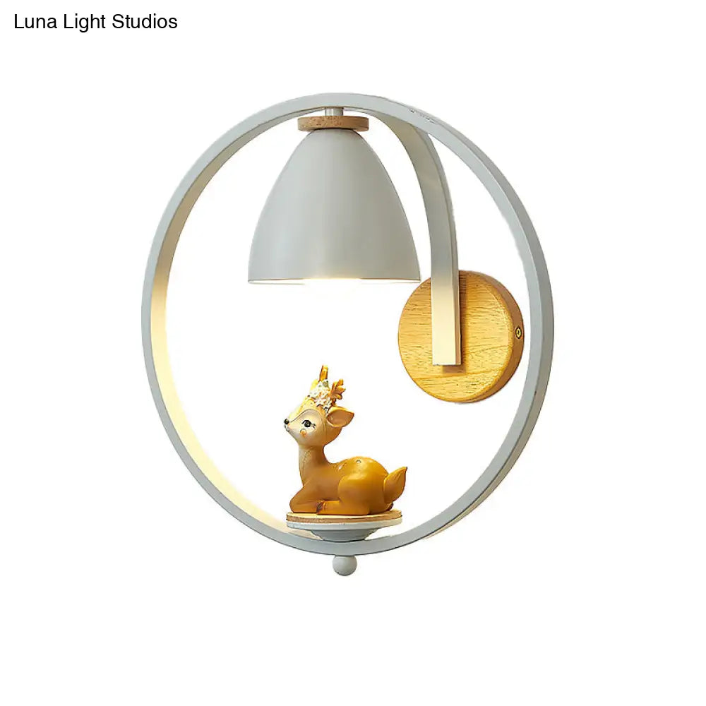 Nordic Metal Bell Wall Lamp - White Sconce Lighting With Ring And Figurine Deco