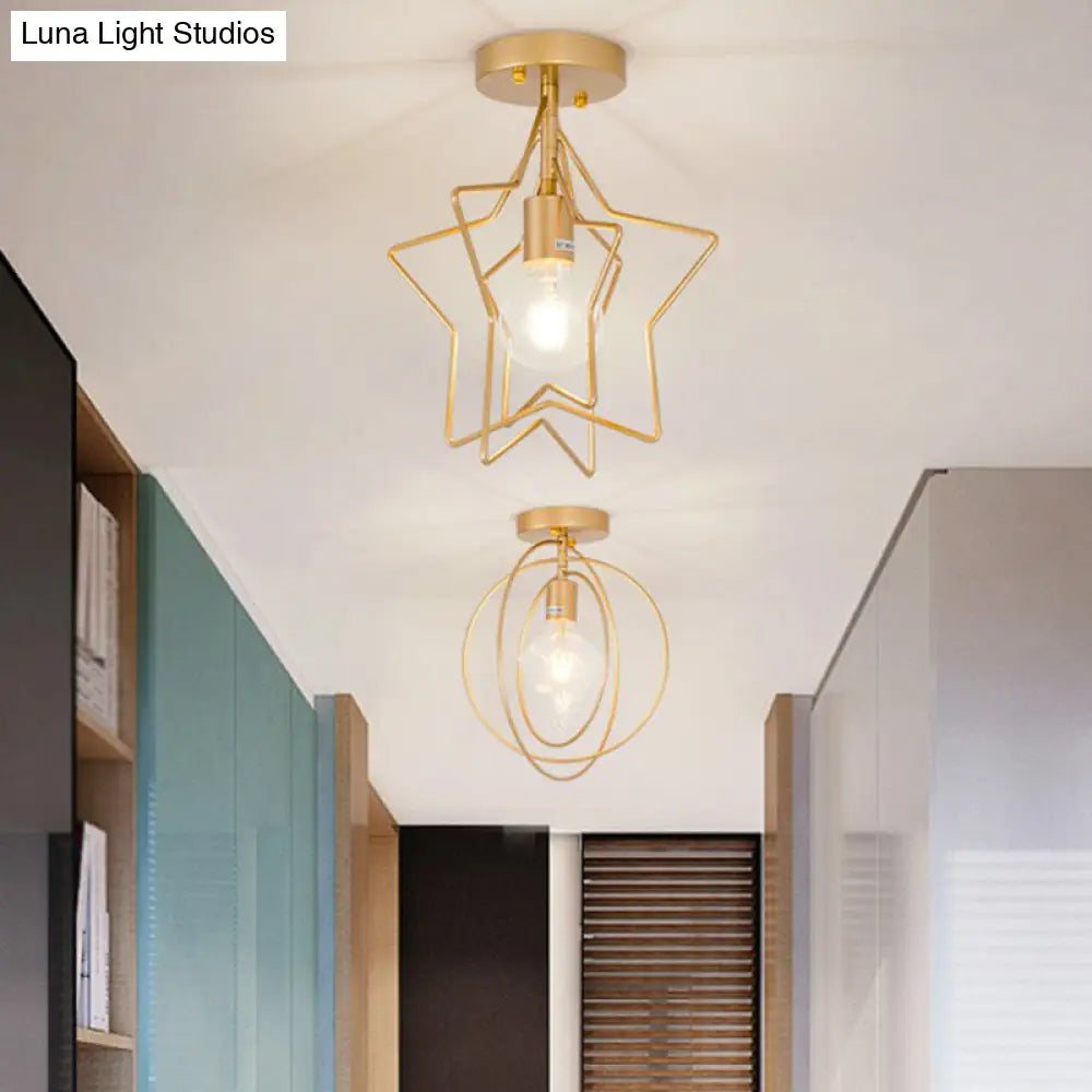 Nordic Metal Ceiling Mounted Lamp - Geometric Semi Flush Light For Corridor