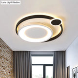 Nordic Metal Ceiling Mounted Led Flush Mount Light In Black/White With Wide Orbit Design -