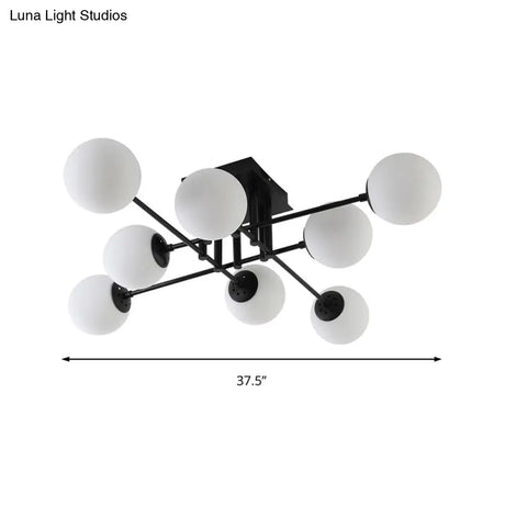 Nordic Metal Crossed Lines Semi Flush Ceiling Light - Black Mount With Glass Shade 3/8/12 Heads