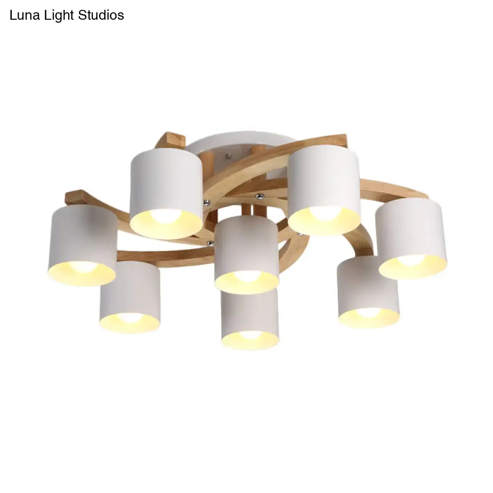 Nordic Metal Flush Mount Light For Living Room Villa - Cylinder Shade Semi Ceiling Lamp