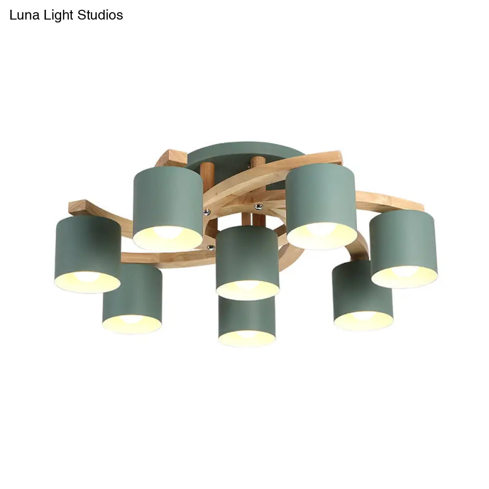 Nordic Metal Flush Mount Light For Living Room Villa - Cylinder Shade Semi Ceiling Lamp