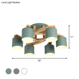 Nordic Metal Flush Mount Light For Living Room Villa - Cylinder Shade Semi Ceiling Lamp