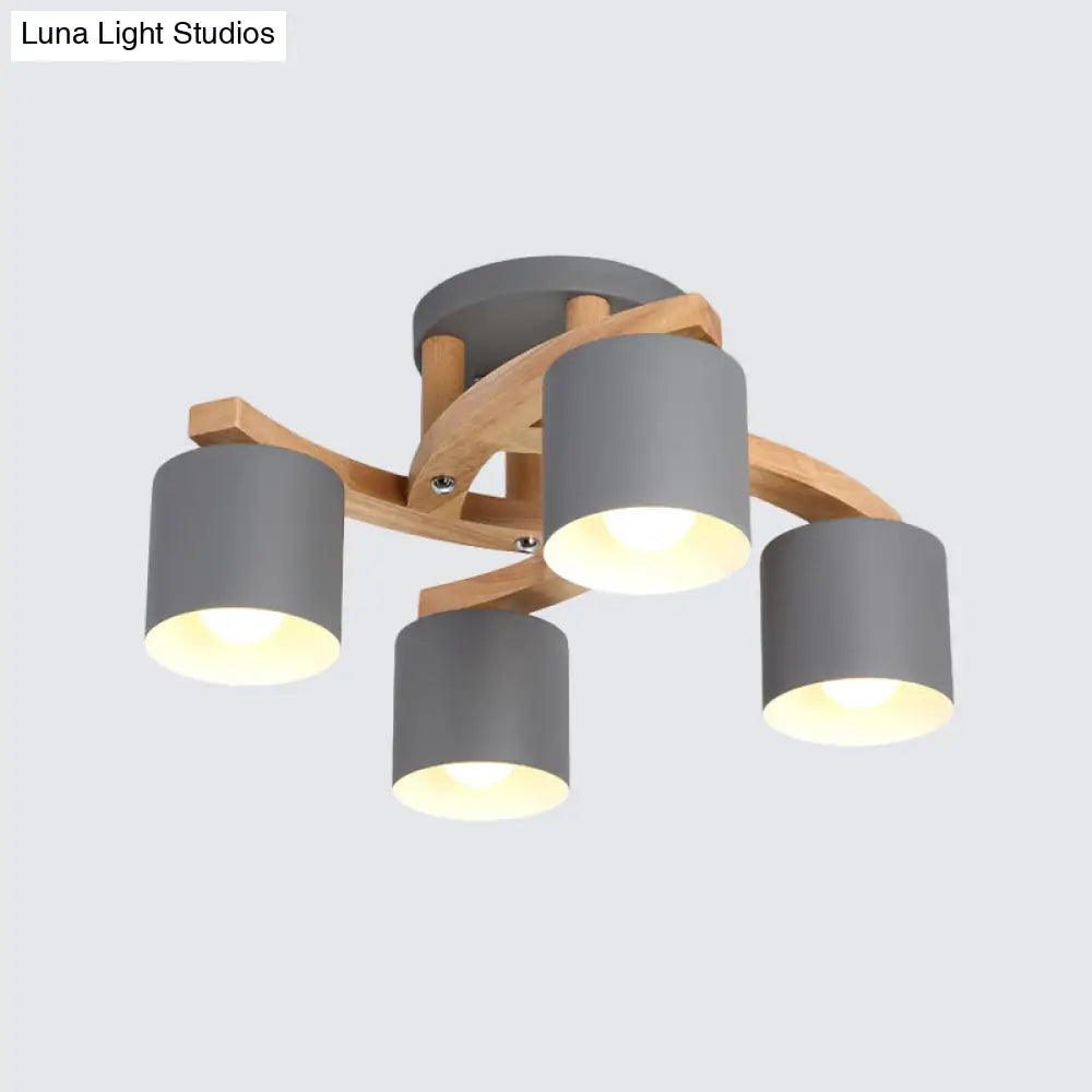Nordic Metal Flush Mount Light For Living Room Villa - Cylinder Shade Semi Ceiling Lamp
