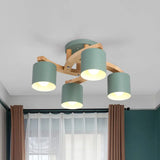 Nordic Metal Flush Mount Light For Living Room Villa - Cylinder Shade Semi Ceiling Lamp 4 / Green