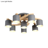 Nordic Metal Flush Mount Light For Living Room Villa - Cylinder Shade Semi Ceiling Lamp