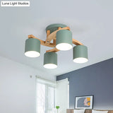 Nordic Metal Flush Mount Light For Living Room Villa - Cylinder Shade Semi Ceiling Lamp
